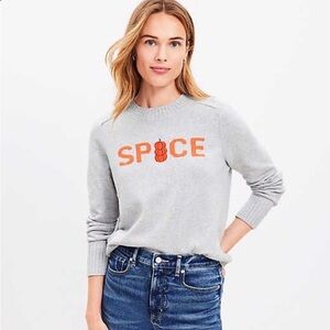 LOFT Light Gray Sweater with Orange Spice Design